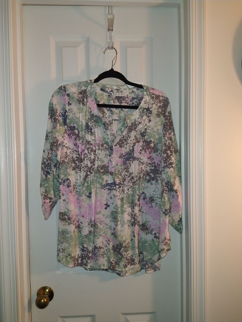 Notations Pastel Floral Watercolor Button-Front Blouse - Green, Purple, Pink